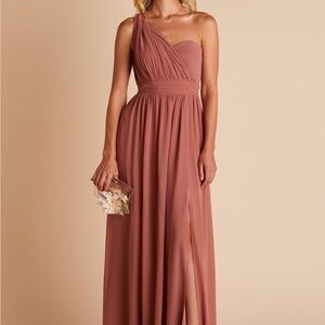 Birdy Grey One-Shoulder Mauve-Chiffon Gown